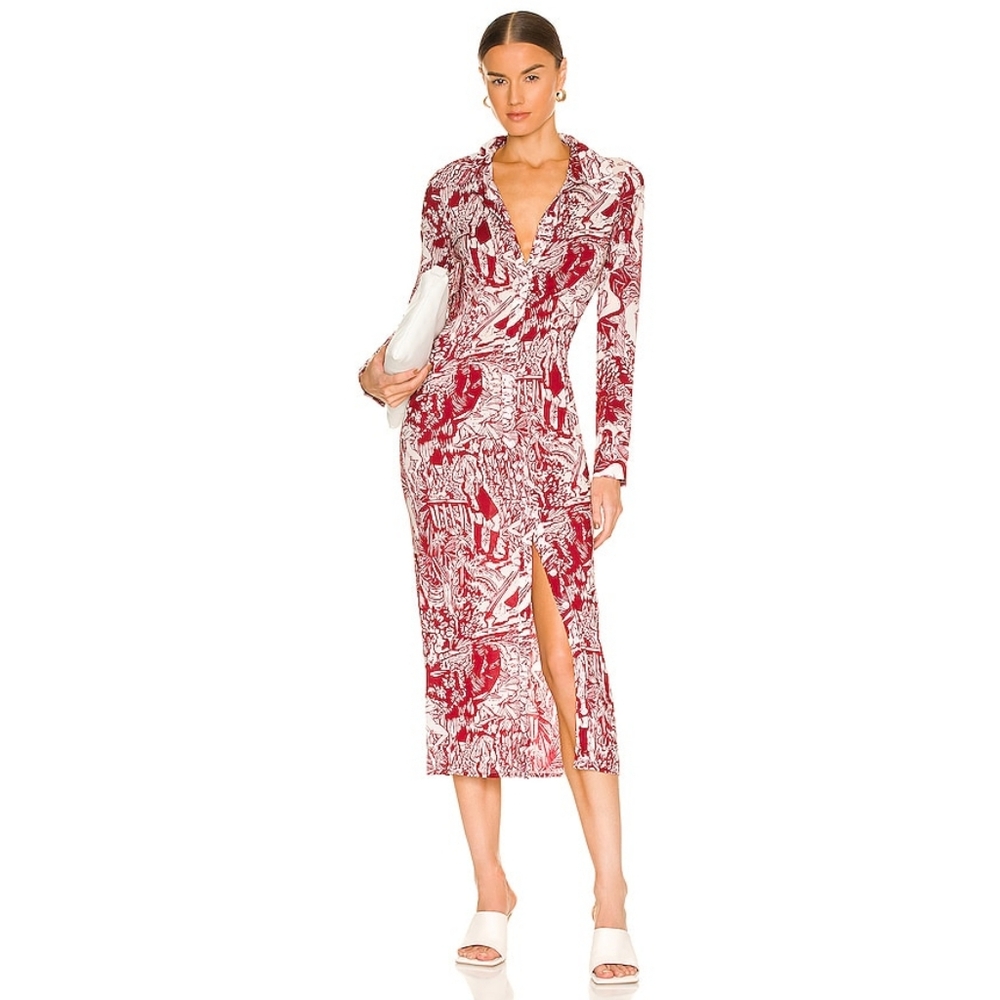 L'Acadamie Mia Midi Shirt Dress in Red Ceramic